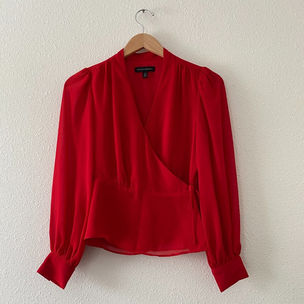 Banana Republic Sheer Wrap Top | Red | XSP